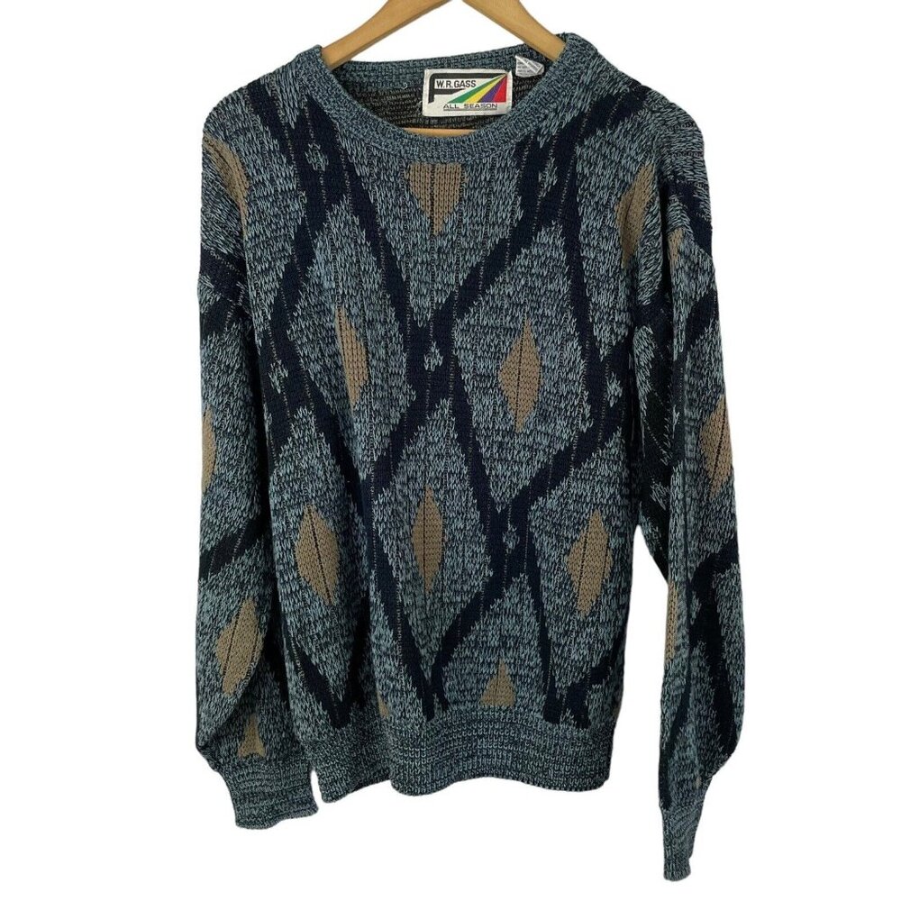 Vintage Men's WR Gass Blue Diamond Grandpa Sweater Size Medium M